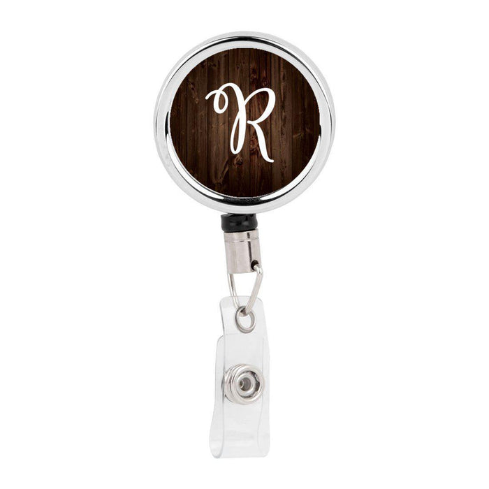 Retractable Badge Reel Holder With Clip, Rustic Wood Monogram-Set of 1-Andaz Press-R-