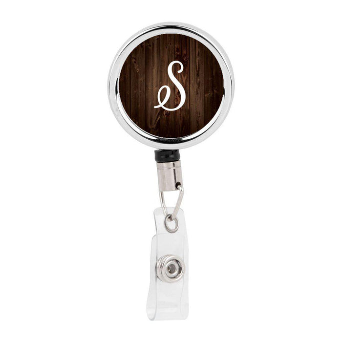 Retractable Badge Reel Holder With Clip, Rustic Wood Monogram-Set of 1-Andaz Press-S-