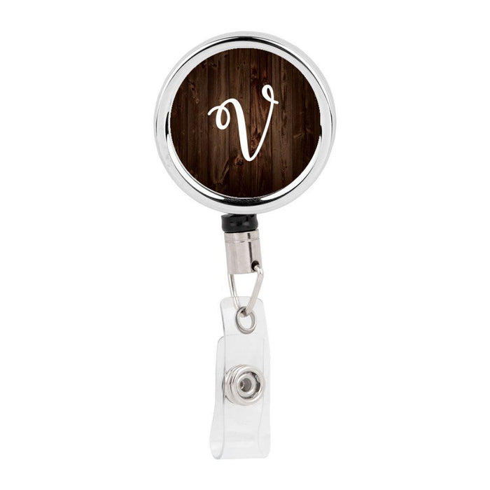 Retractable Badge Reel Holder With Clip, Rustic Wood Monogram-Set of 1-Andaz Press-V-