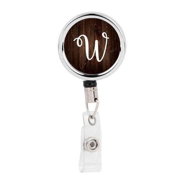 Retractable Badge Reel Holder With Clip, Rustic Wood Monogram-Set of 1-Andaz Press-W-