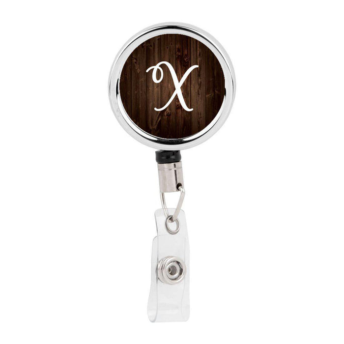 Retractable Badge Reel Holder With Clip, Rustic Wood Monogram-Set of 1-Andaz Press-X-