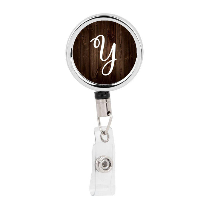 Retractable Badge Reel Holder With Clip, Rustic Wood Monogram-Set of 1-Andaz Press-Y-