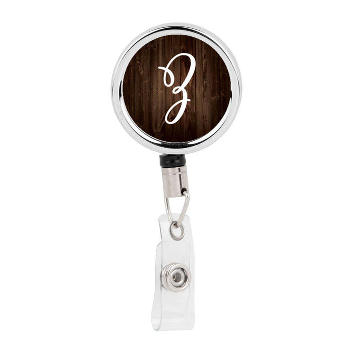 Retractable Badge Reel Holder With Clip, Rustic Wood Monogram-Set of 1-Andaz Press-Z-