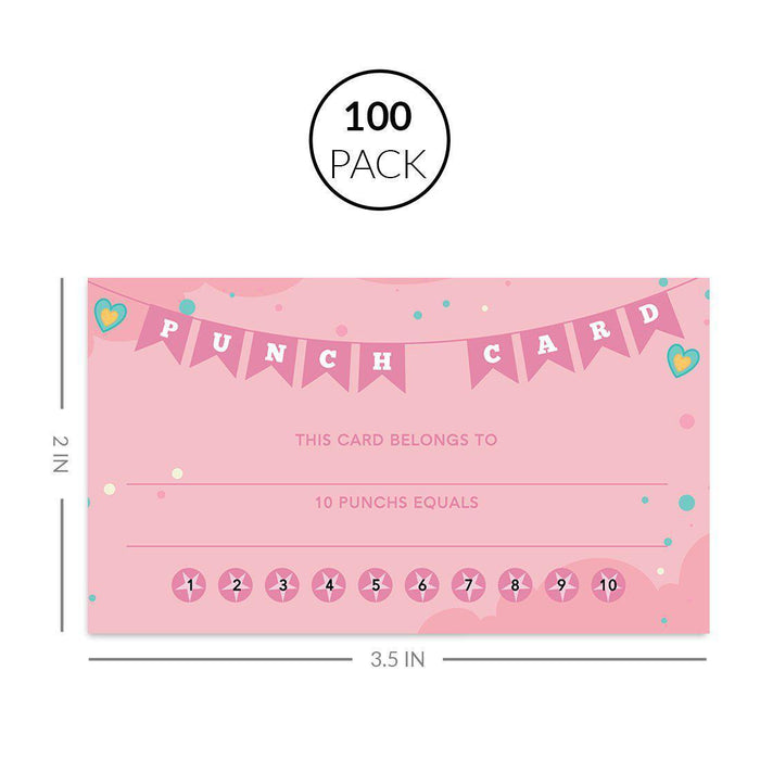 Reward Punch Cards, Loyalty Cards for Small Business Customers, Incentive Award Cards for Class-Set of 100-Andaz Press-Hearts and Pennant Banner-