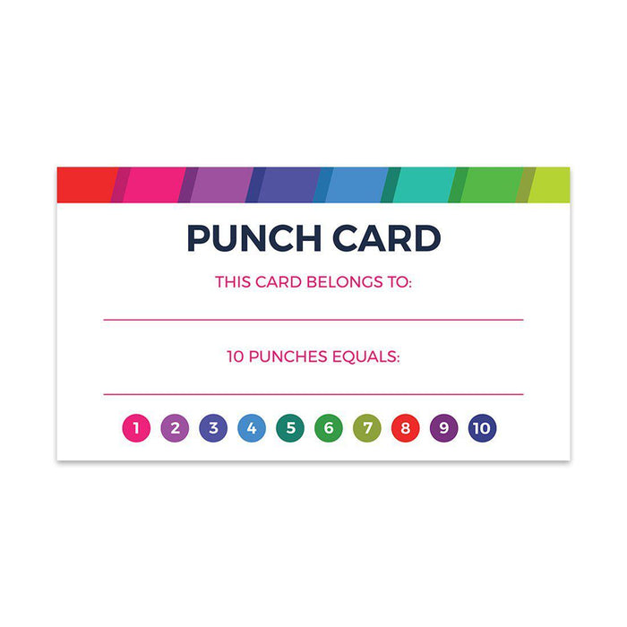 Reward Punch Cards, Loyalty Cards for Small Business Customers, Incentive Award Cards for Class-Set of 100-Andaz Press-Rainbow Stripes-