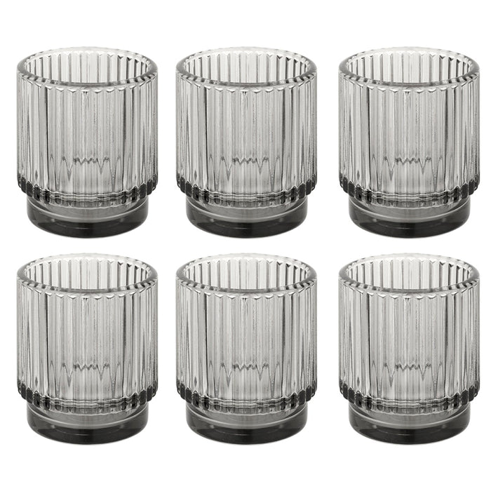 Ribbed Glass Votive Candle Holders - Aesthetic Decor & Candle Holders for Table Centerpiece, Set of 6-Set of 6-Koyal Wholesale-Light Grey-