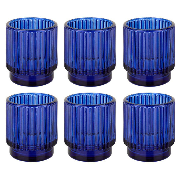 Ribbed Glass Votive Candle Holders - Aesthetic Decor & Candle Holders for Table Centerpiece, Set of 6-Set of 6-Koyal Wholesale-Navy Blue-