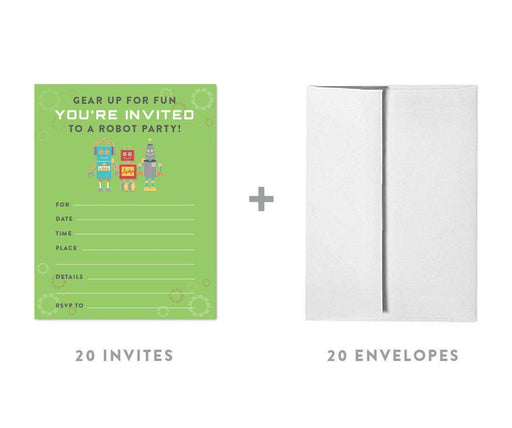 Robot Birthday Blank Invitations-Set of 20-Andaz Press-