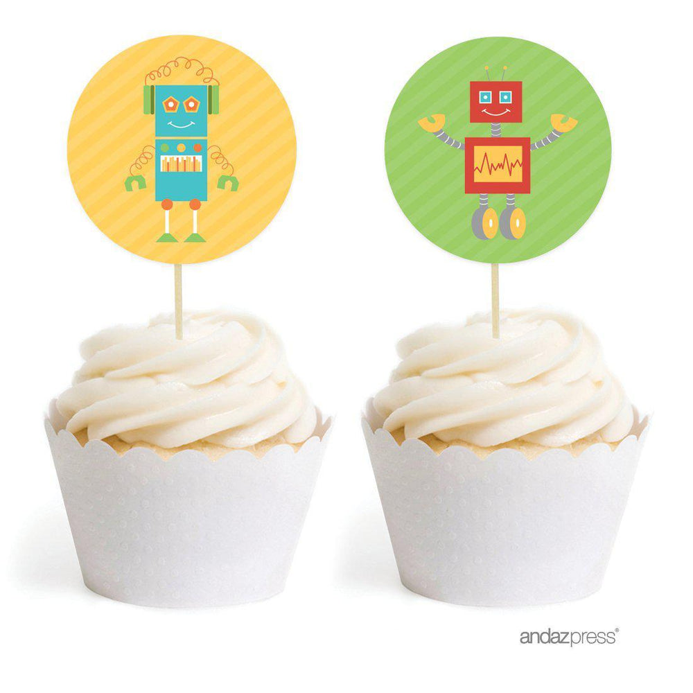 Robot Birthday Cupcake Topper DIY Party Favors Kit-Set of 20-Andaz Press-