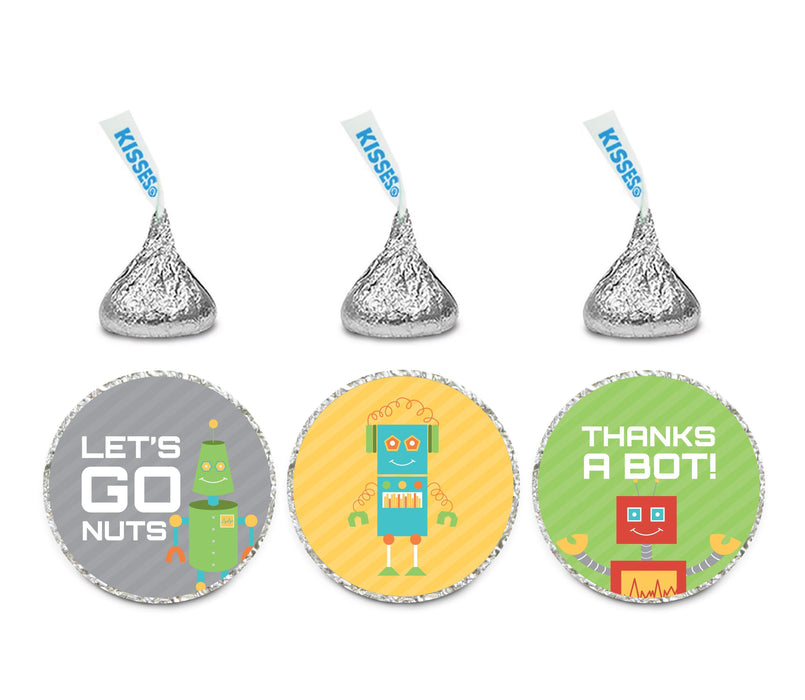 Robot Birthday Hershey's Kisses Party Favor Stickers-Set of 216-Andaz Press-Thanks A Bot!-