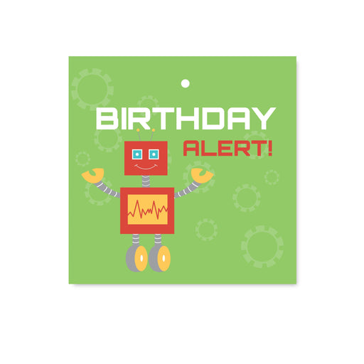 Robot Birthday Square Gift Tags-Set of 24-Andaz Press-Birthday Alert-