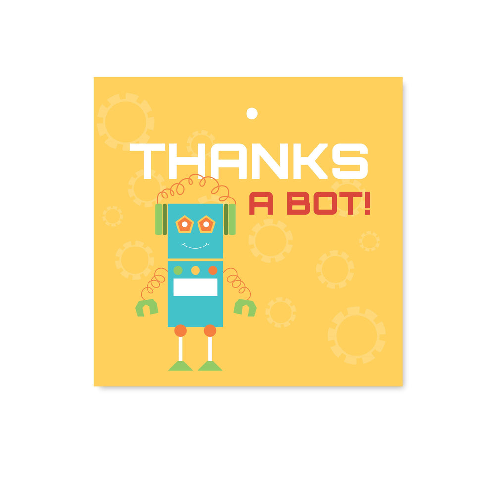Robot Birthday Square Gift Tags-Set of 24-Andaz Press-Thanks A Bot!-