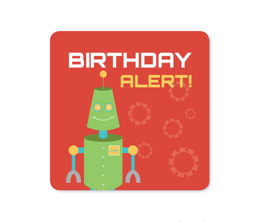 Robot Birthday Square Label Stickers-Set of 40-Andaz Press-