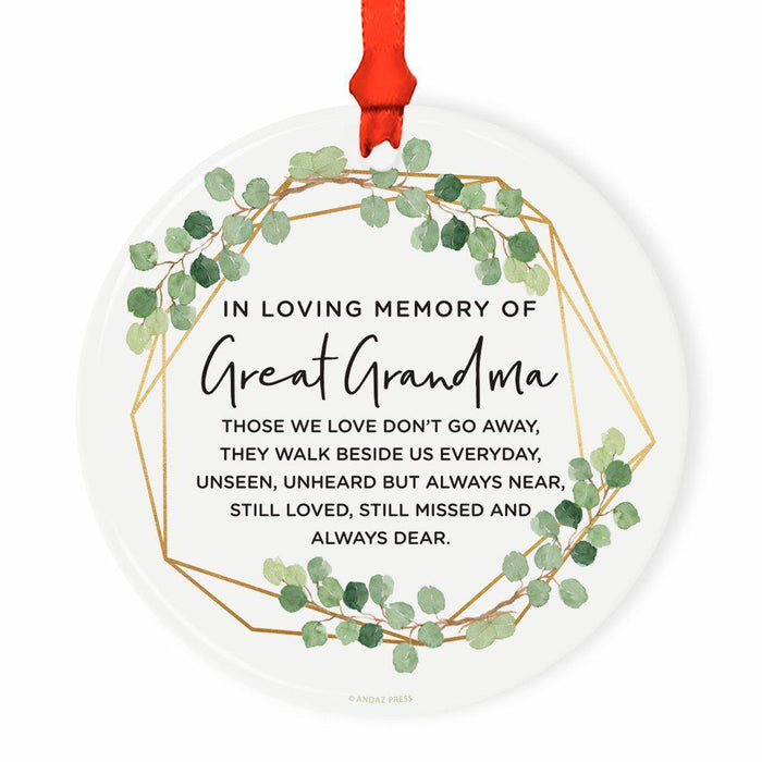 Round Ceramic Porcelain Christmas Tree Ornament Keepsake Bereavement Memorial Collectible-Set of 1-Andaz Press-Grandma-