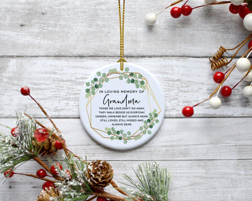 Round Ceramic Porcelain Christmas Tree Ornament Keepsake Bereavement Memorial Collectible-Set of 1-Andaz Press-Grandma-