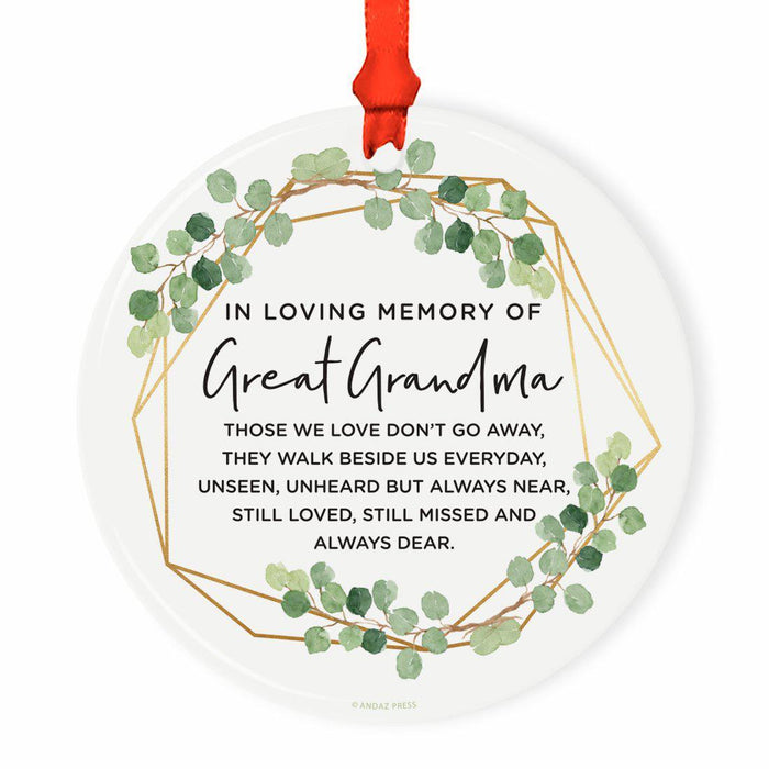 Round Ceramic Porcelain Christmas Tree Ornament Keepsake Bereavement Memorial Collectible-Set of 1-Andaz Press-Great Grandma-