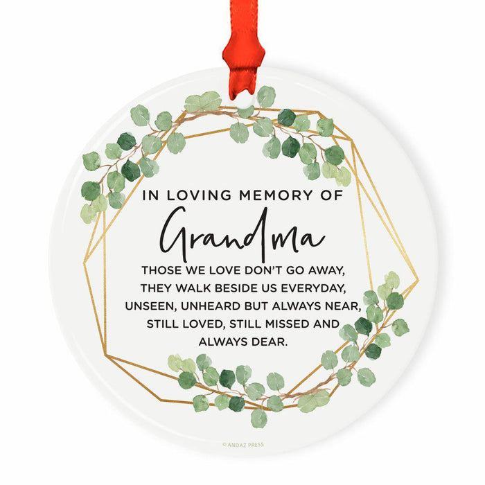 Round Ceramic Porcelain Christmas Tree Ornament Keepsake Bereavement Memorial Collectible-Set of 1-Andaz Press-Grandma-