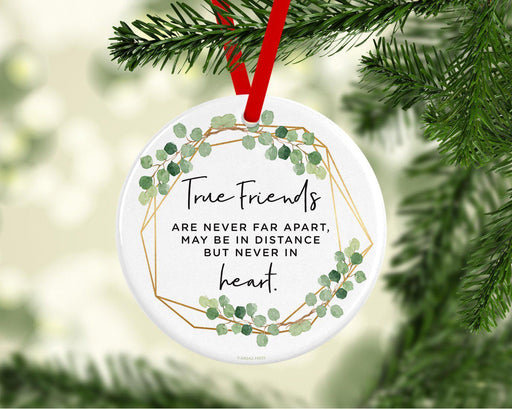 Round Ceramic Porcelain Christmas Tree Ornament Keepsake Collectible Gift for Friend, Floral-Set of 1-Andaz Press-True Friends-