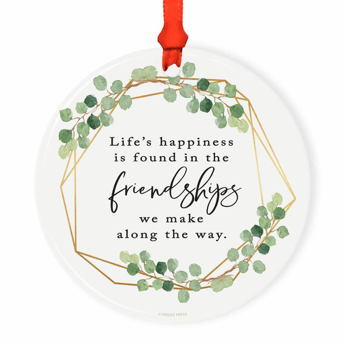 Round Ceramic Porcelain Christmas Tree Ornament Keepsake Collectible Gift for Friend, Floral-Set of 1-Andaz Press-True Friends-