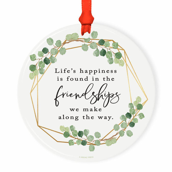 Round Ceramic Porcelain Christmas Tree Ornament Keepsake Collectible Gift for Friend, Floral-Set of 1-Andaz Press-Happines-