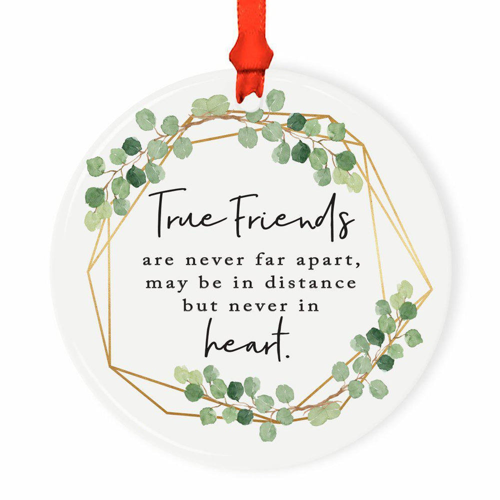 Round Ceramic Porcelain Christmas Tree Ornament Keepsake Collectible Gift for Friend, Floral-Set of 1-Andaz Press-True Friends-