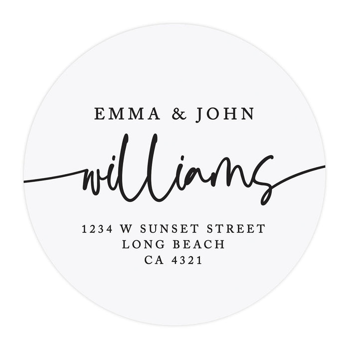 Round Clear Custom Wedding Return Address Labels with Black Ink, Set of 40-Set of 40-Andaz Press-Custom Names & Last Name-