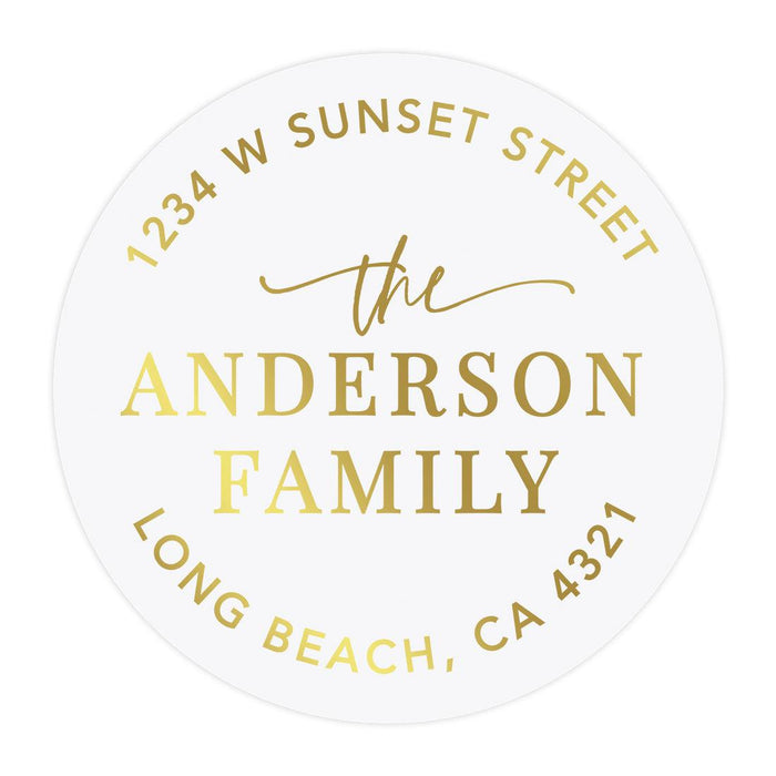 Round Clear Custom Wedding Return Address Labels with Gold Ink, Set of 40-Set of 40-Andaz Press-Custom Family Name-