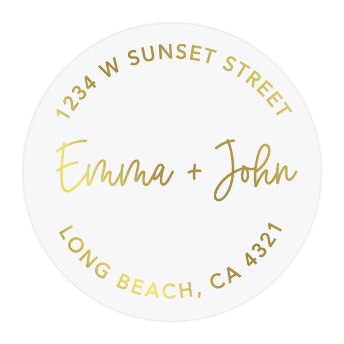Round Clear Custom Wedding Return Address Labels with Gold Ink, Set of 40-Set of 40-Andaz Press-Custom Names-