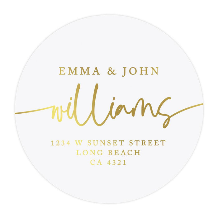 Round Clear Custom Wedding Return Address Labels with Gold Ink, Set of 40-Set of 40-Andaz Press-Custom Names & Last Name-