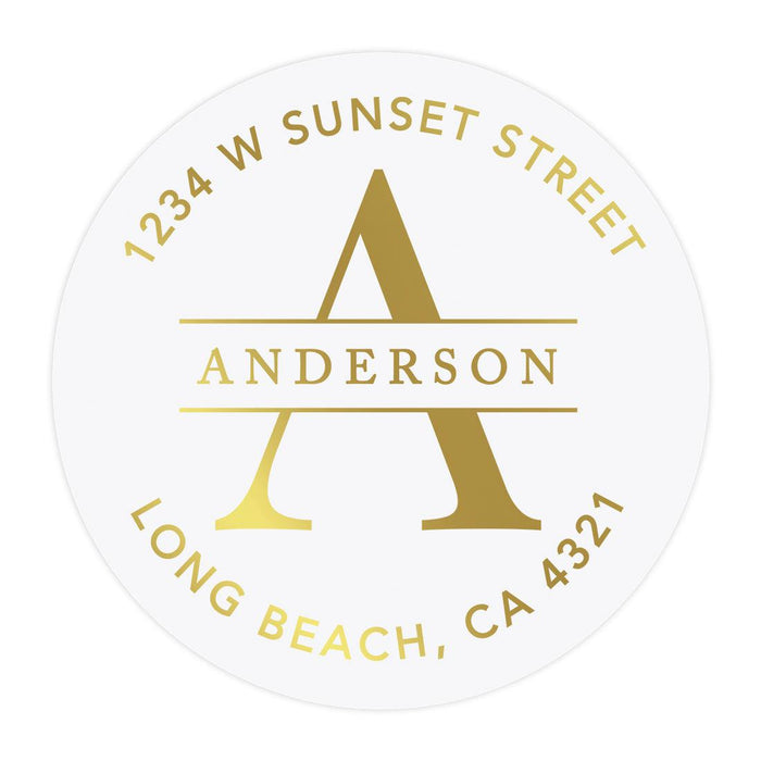 Round Clear Custom Wedding Return Address Labels with Gold Ink, Set of 40-Set of 40-Andaz Press-Monogram Last Name-