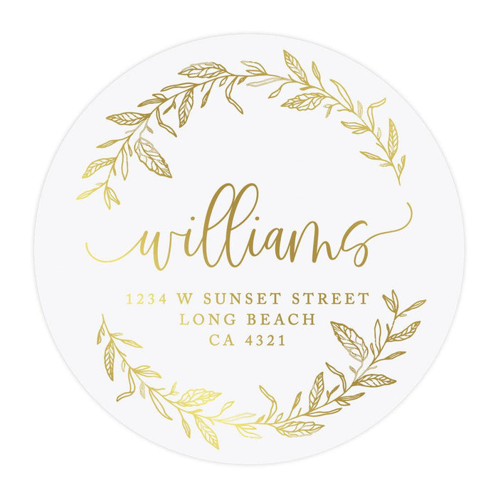 Round Clear Custom Wedding Return Address Labels with Gold Ink, Set of 40-Set of 40-Andaz Press-Wreath-