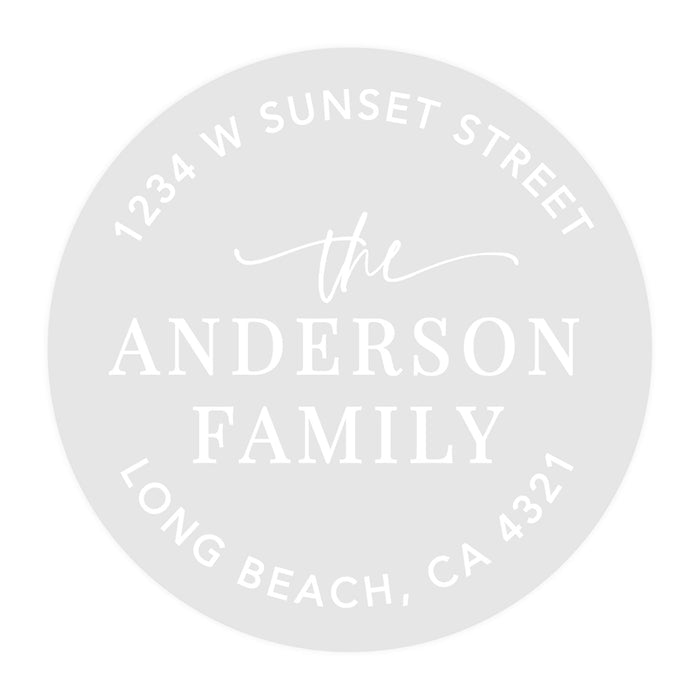Round Clear Custom Wedding Return Address Labels with White Ink, Set of 40-Set of 40-Andaz Press-Custom Family Name-