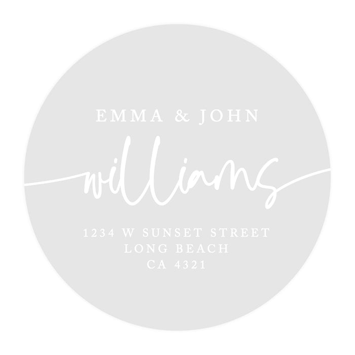 Round Clear Custom Wedding Return Address Labels with White Ink, Set of 40-Set of 40-Andaz Press-Custom Names & Last Name-