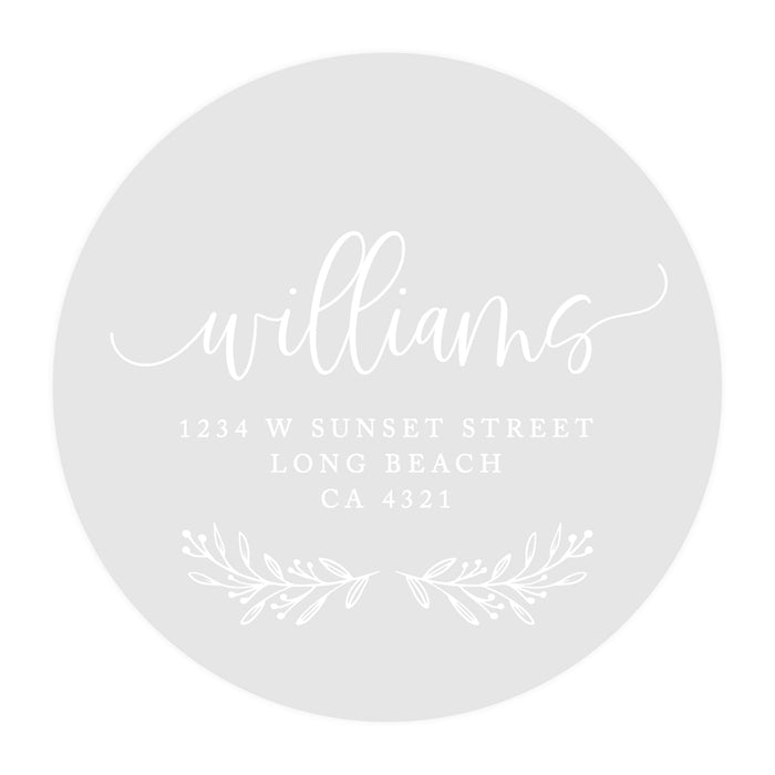 Round Clear Custom Wedding Return Address Labels with White Ink, Set of 40-Set of 40-Andaz Press-Minimal Foliage Wreath-