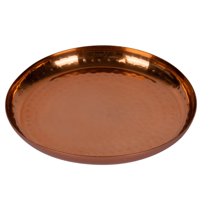 Round Hammered Metal Pillar Candle Holder Trays-Set of 6-Koyal Wholesale-Copper-