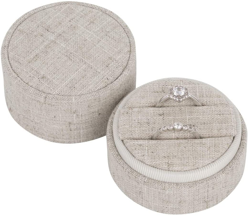 Round Linen Ring Box-Set of 1-Koyal Wholesale-Natural-