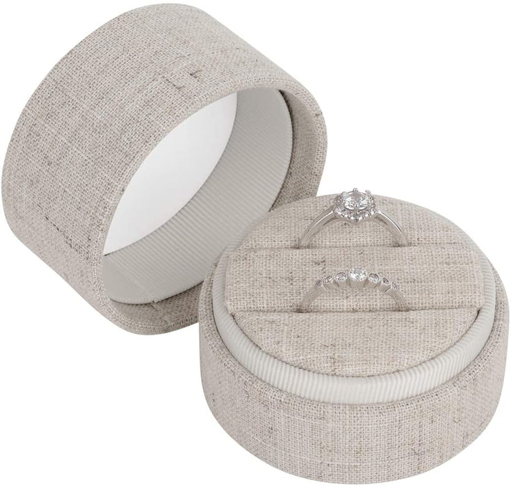 Round Linen Ring Box-Set of 1-Koyal Wholesale-Natural-