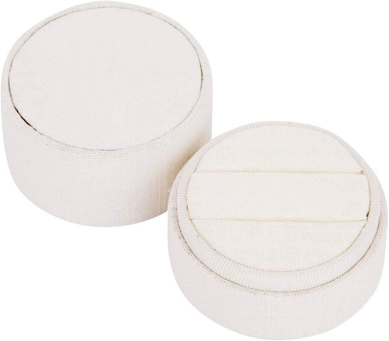 Round Linen Ring Box-Set of 1-Koyal Wholesale-Ivory-