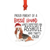 Round MDF Natural Wood Christmas Tree Ornament Dog Lover's Gift, Watercolor Design 1-Set of 1-Andaz Press-Basset Hound-