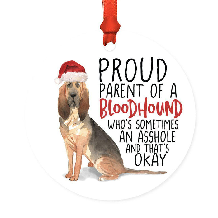 Round MDF Natural Wood Christmas Tree Ornament Dog Lover's Gift, Watercolor Design 1-Set of 1-Andaz Press-Bloodhound-
