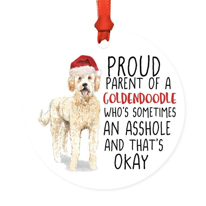 Round MDF Natural Wood Christmas Tree Ornament Dog Lover's Gift, Watercolor Design 1-Set of 1-Andaz Press-Goldendoodle-