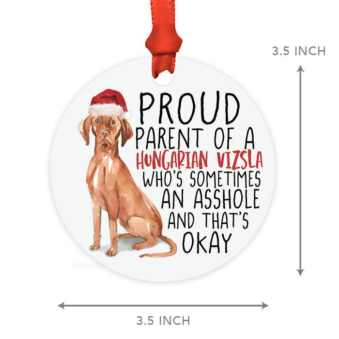 Round MDF Natural Wood Christmas Tree Ornament Dog Lover's Gift, Watercolor Design 2-Set of 1-Andaz Press-Hungarian Vizsla-