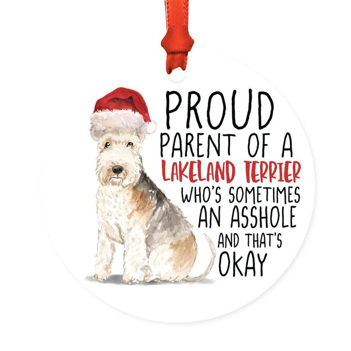 Round MDF Natural Wood Christmas Tree Ornament Dog Lover's Gift, Watercolor Design 2-Set of 1-Andaz Press-Lakeland Terrier-