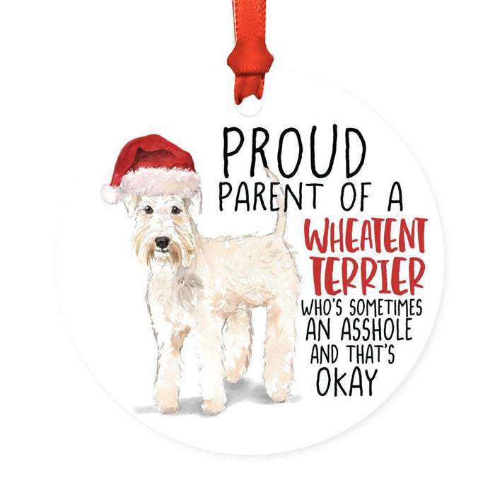 Round MDF Natural Wood Christmas Tree Ornament Dog Lover's Gift, Watercolor Design 2-Set of 1-Andaz Press-Wheaten Terrier-