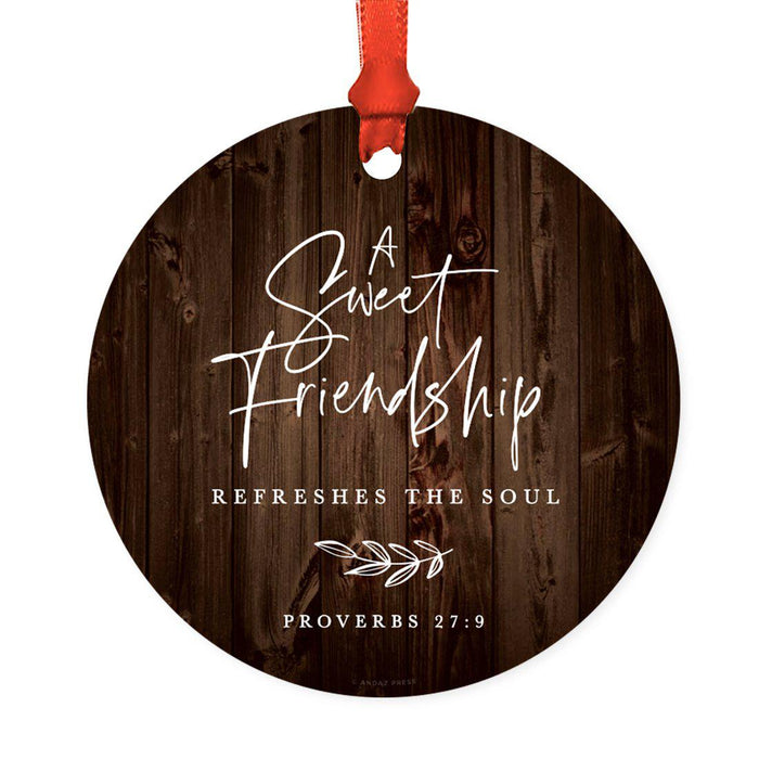 Round Metal Christmas Ornament Collectible Friendship Gift, Rustic Wood-Set of 1-Andaz Press-Good Friends-