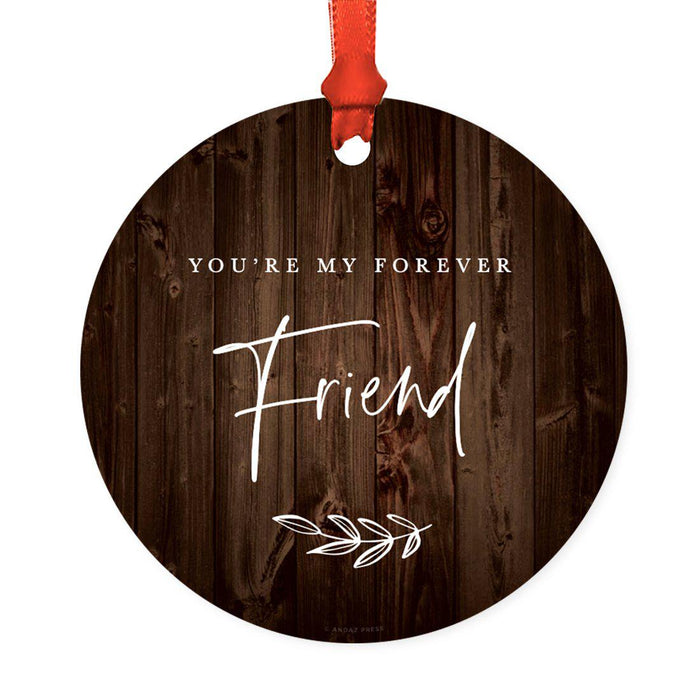Round Metal Christmas Ornament Collectible Friendship Gift, Rustic Wood-Set of 1-Andaz Press-Good Friends-