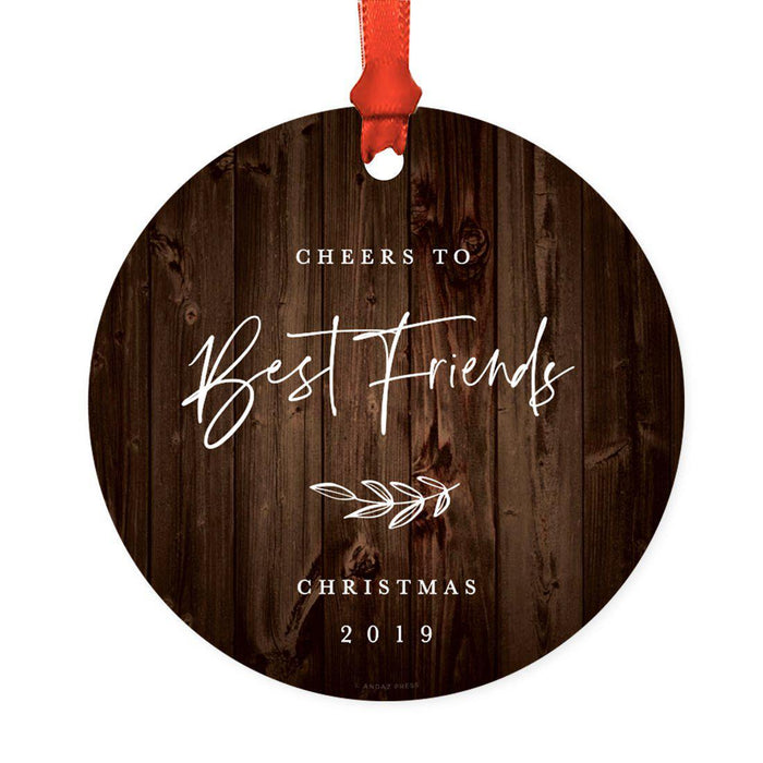 Round Metal Christmas Ornament Collectible Friendship Gift, Rustic Wood-Set of 1-Andaz Press-Good Friends-