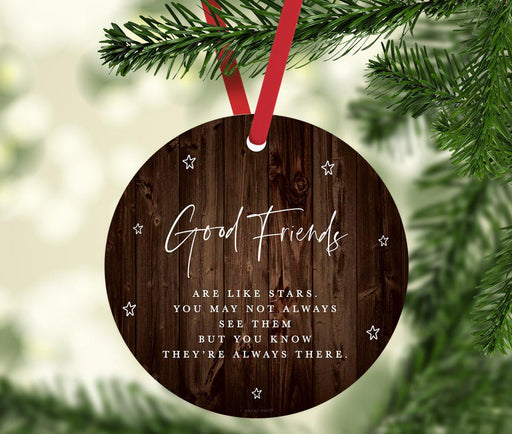 Round Metal Christmas Ornament Collectible Friendship Gift, Rustic Wood-Set of 1-Andaz Press-Good Friends-