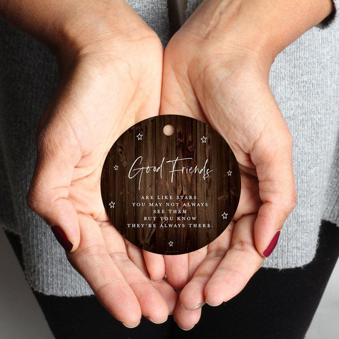 Round Metal Christmas Ornament Collectible Friendship Gift, Rustic Wood-Set of 1-Andaz Press-Good Friends-