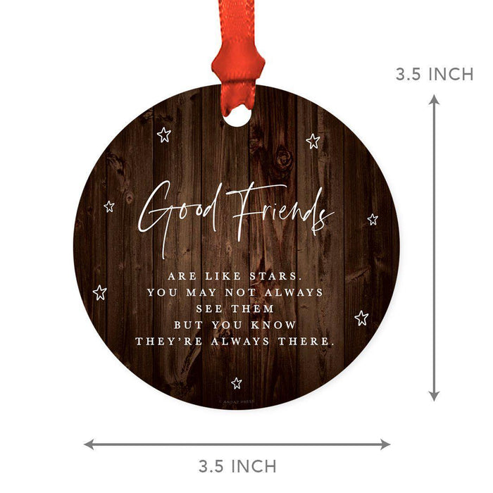 Round Metal Christmas Ornament Collectible Friendship Gift, Rustic Wood-Set of 1-Andaz Press-Good Friends-